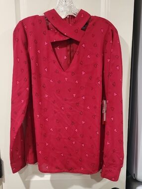 Red Blouse With RED/Pink Hearts By BOLD Elements Size M NWT